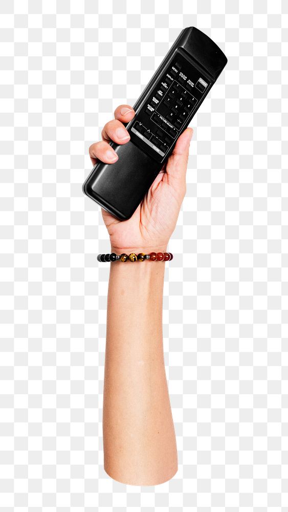 Png hand holding remote control, transparent background
