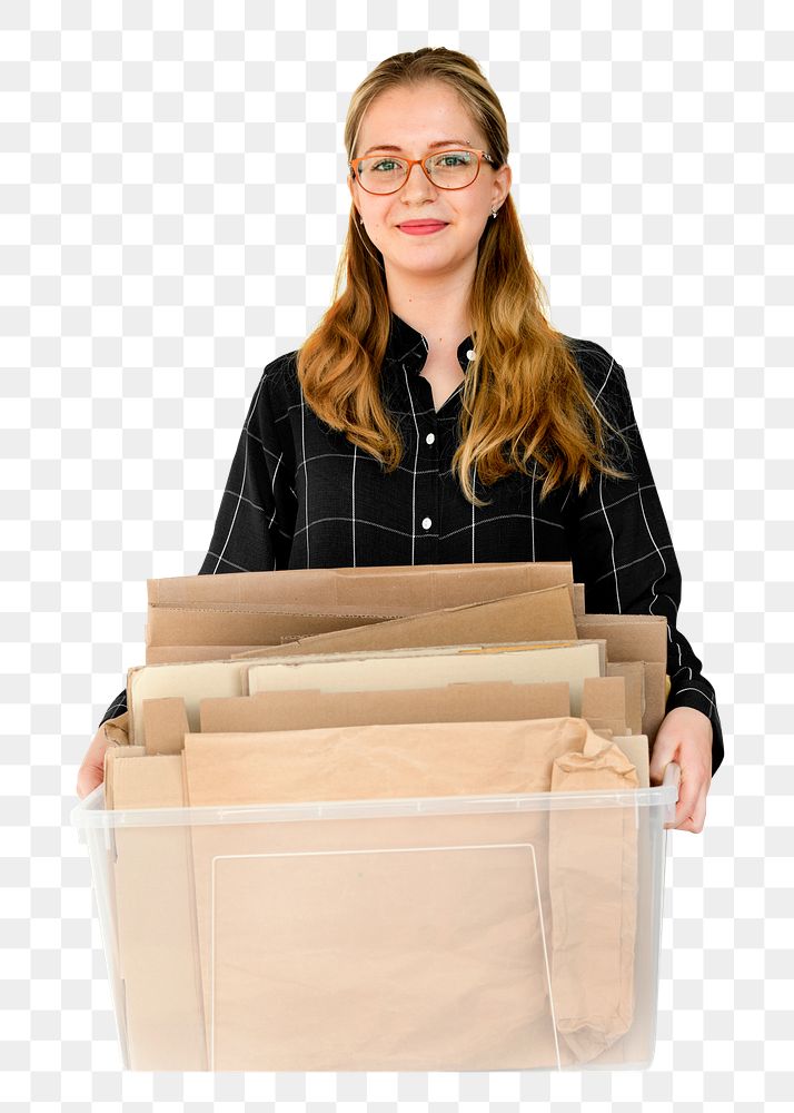 PNG cardboard box woman collage element, transparent background