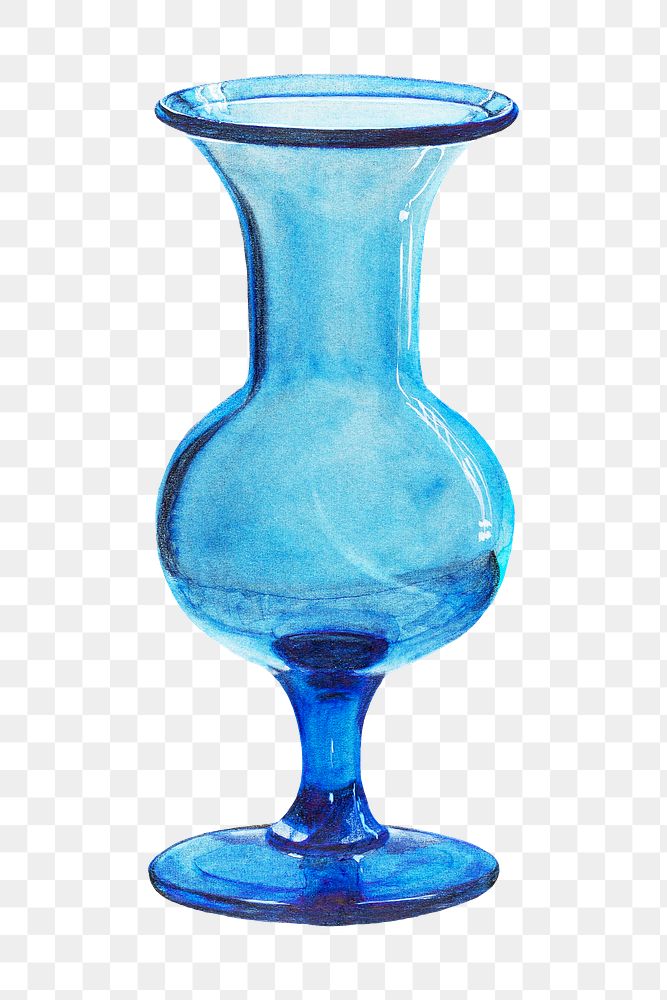 Png tall blue crystal vase, transparent background