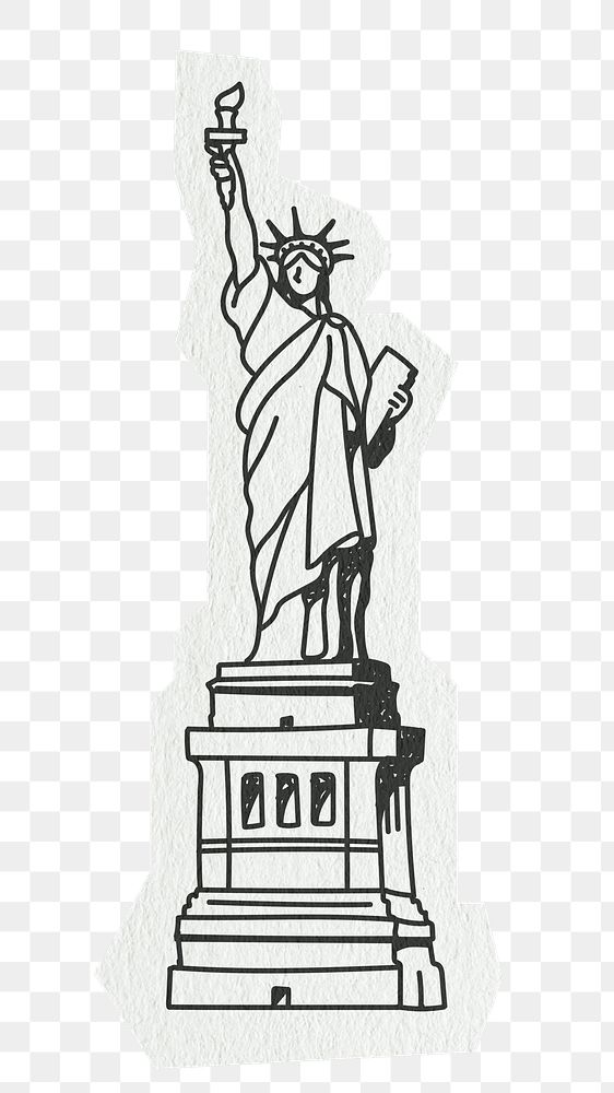 PNG Statue of Liberty, famous location, line art illustration, transparent background
