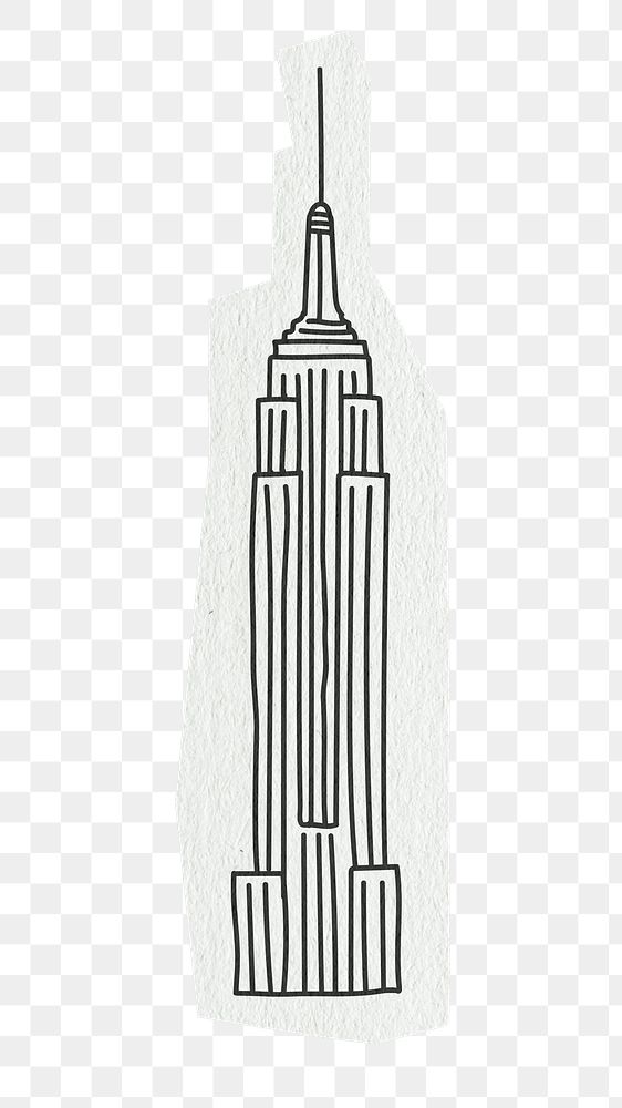 PNG Empire State Building, famous location, line art illustration, transparent background