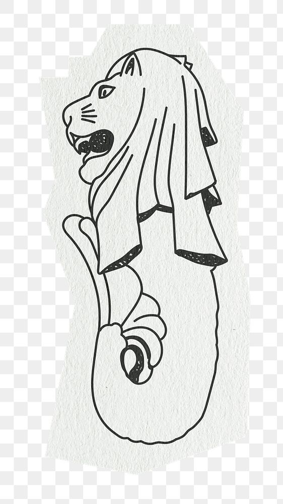 PNG Merlion, famous location in Singapore, line art illustration, transparent background