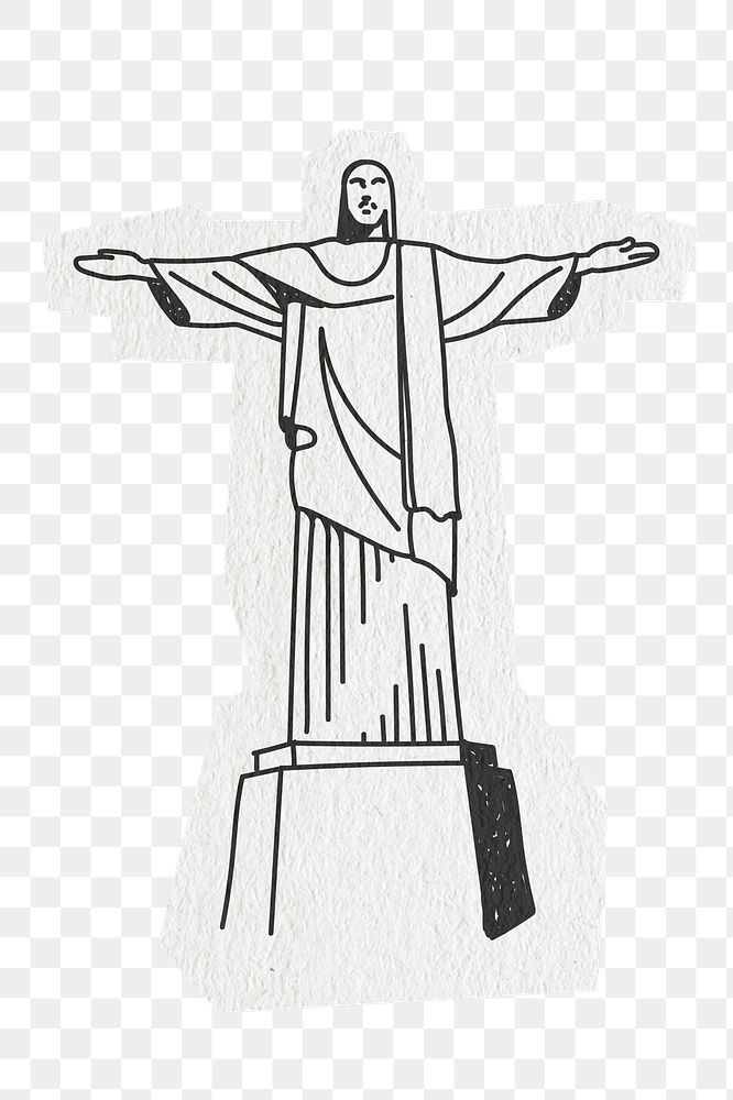 PNG Christ the Redeemer statue, famous location in Brazil, line art illustration, transparent background
