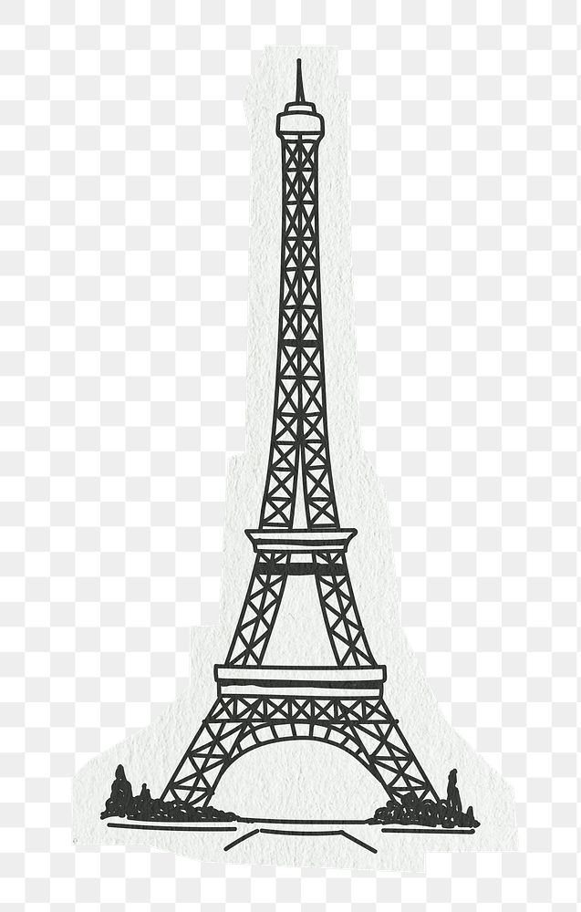 PNG Eiffel tower, line art illustration, transparent background