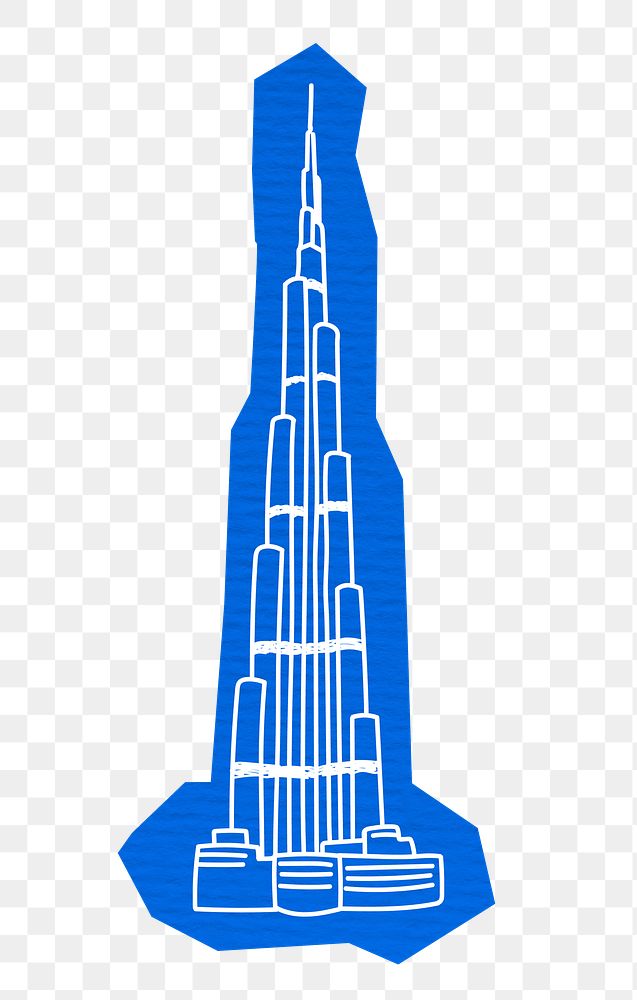 PNG Burj Khalifa skyscraper, famous Dubai location, line art illustration, transparent background