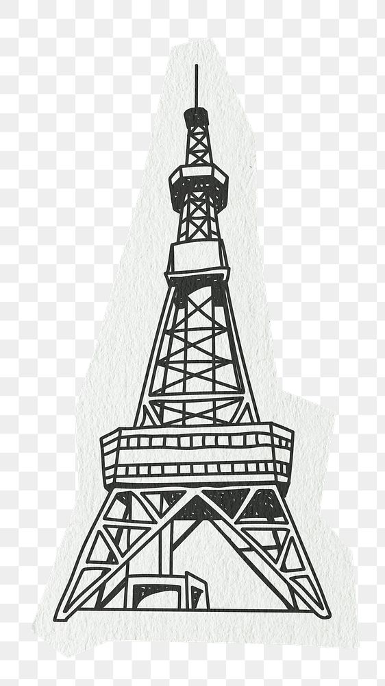 PNG Tokyo Tower, Japan famous location, line art illustration, transparent background