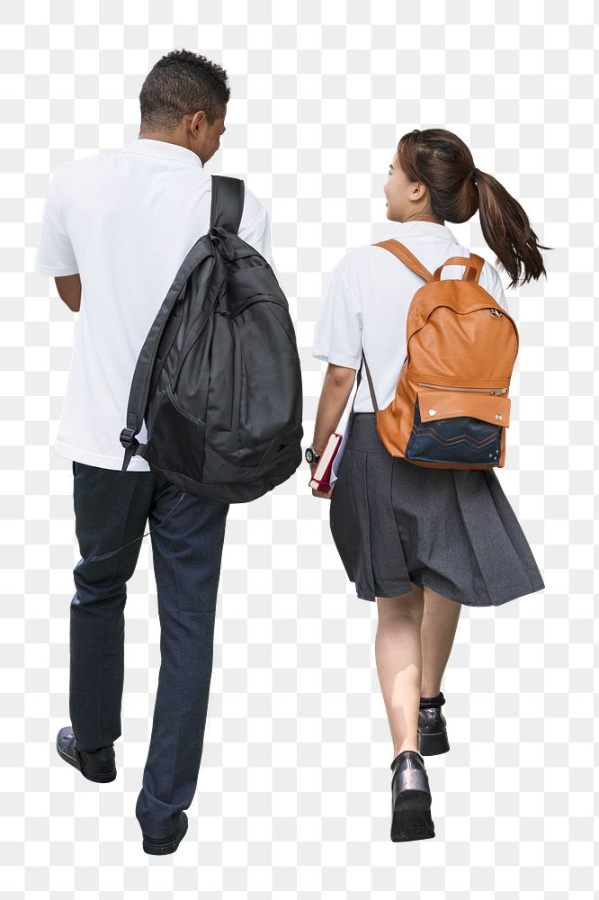 Png diversity students in backpacks, transparent background