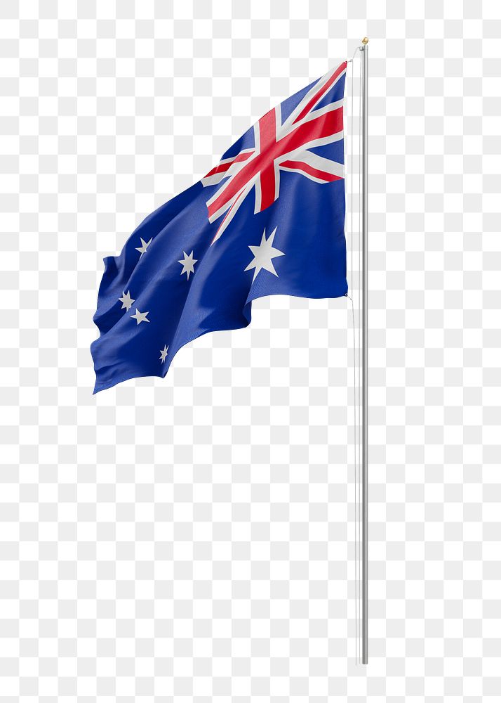 Png Australian flag on pole, transparent background