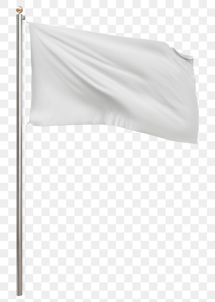 Png white flag on pole, transparent background