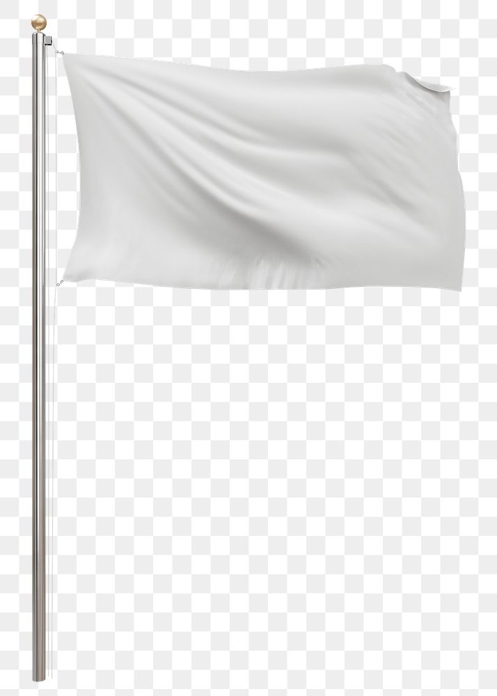 Png white flag on pole, transparent background