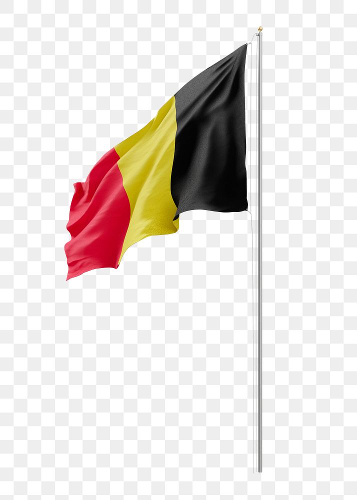 Png Belgian flag on pole, transparent background