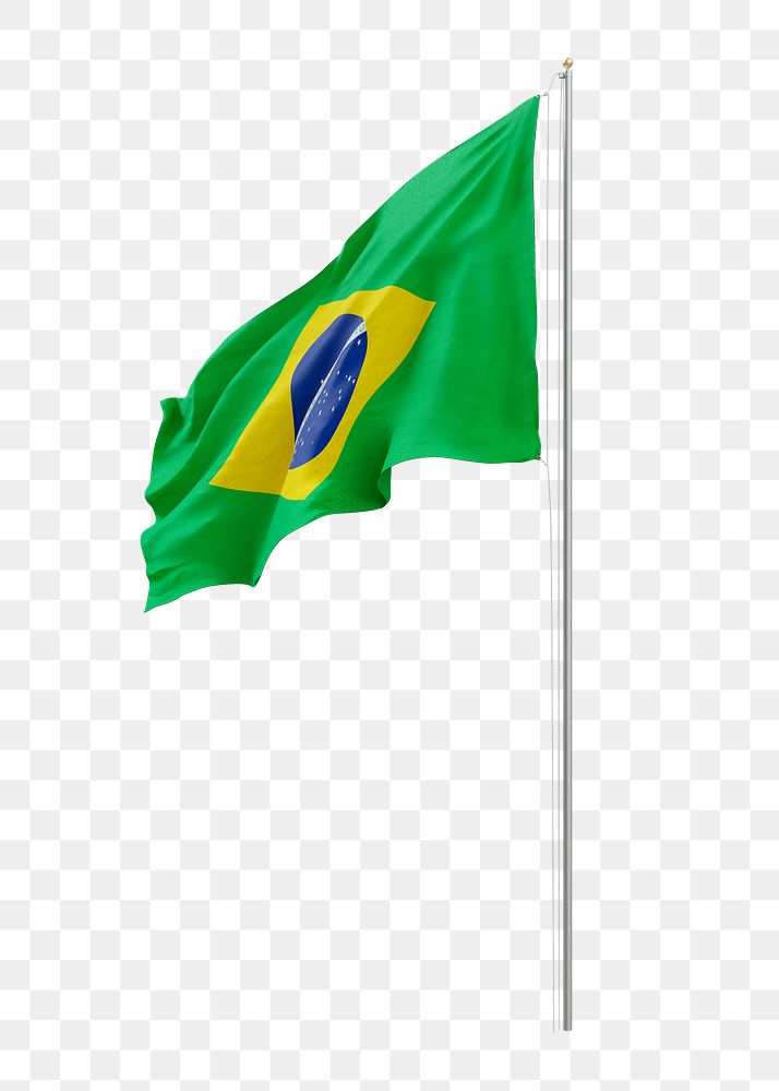 Png Brazilian flag on pole, transparent background