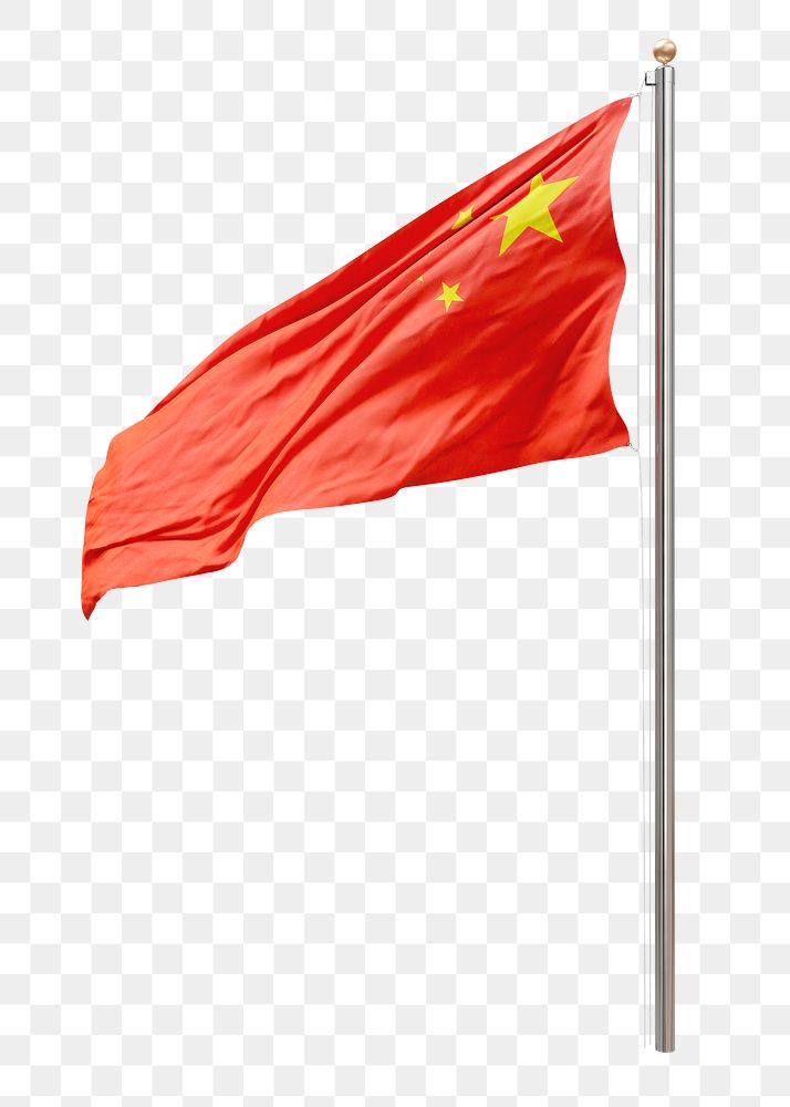 Png Chinese flag on pole, transparent background