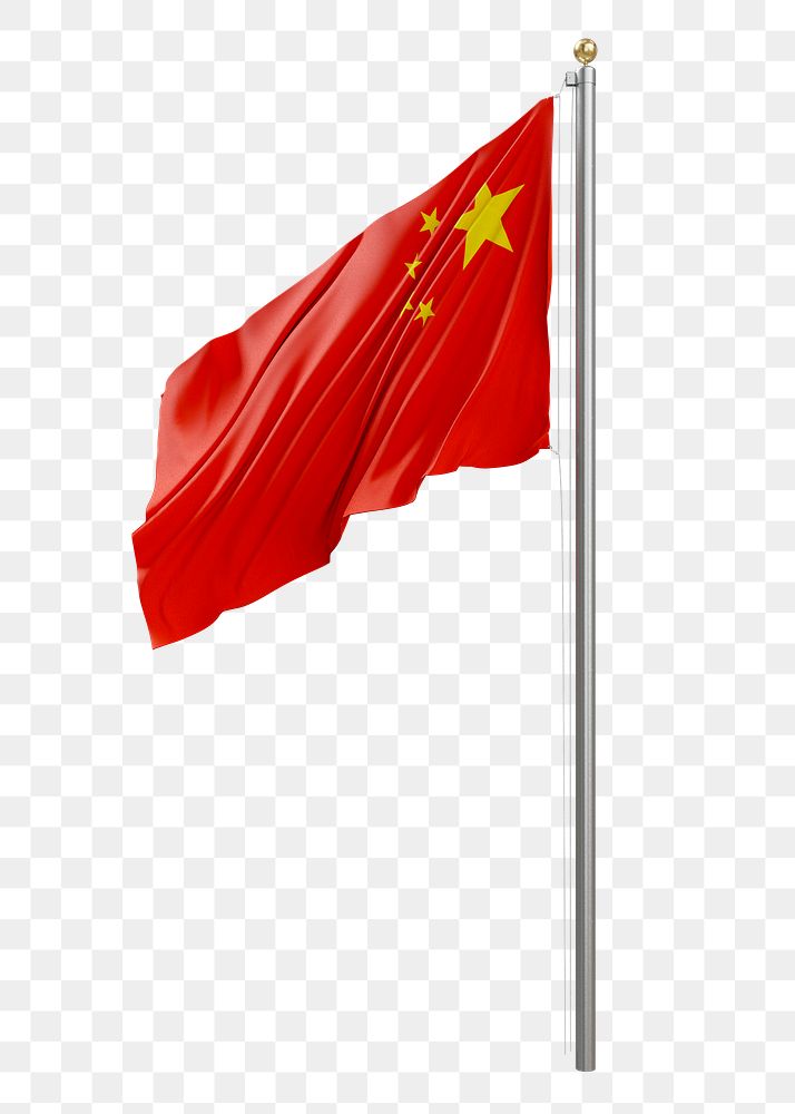Png Chinese flag on pole, transparent background