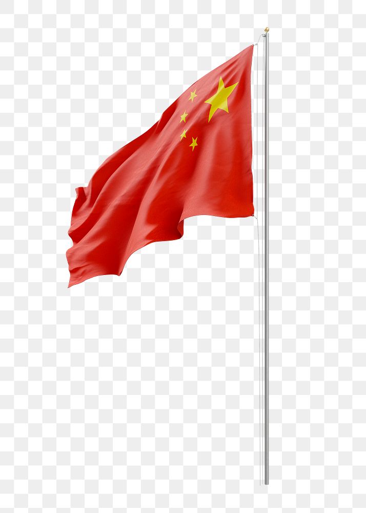 Png Chinese flag on pole, transparent background