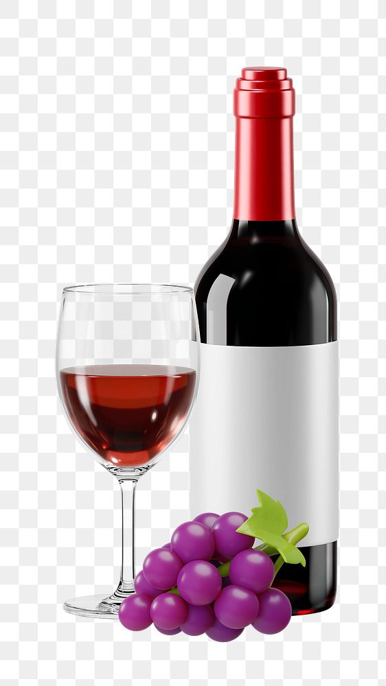 PNG 3D red wine bottle, element illustration, transparent background