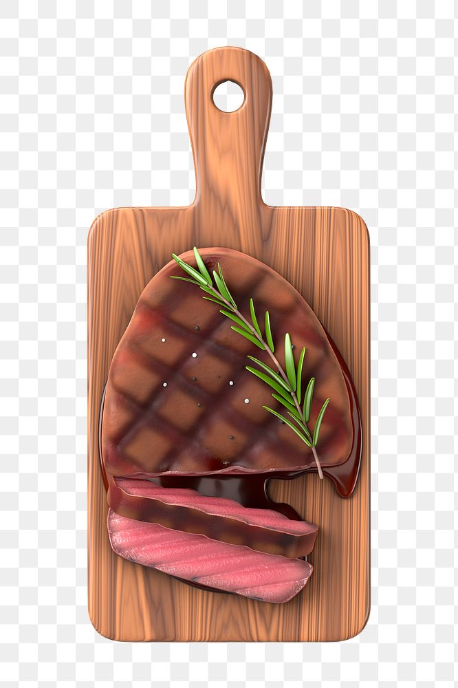 PNG 3D grilled beef steak, element illustration, transparent background
