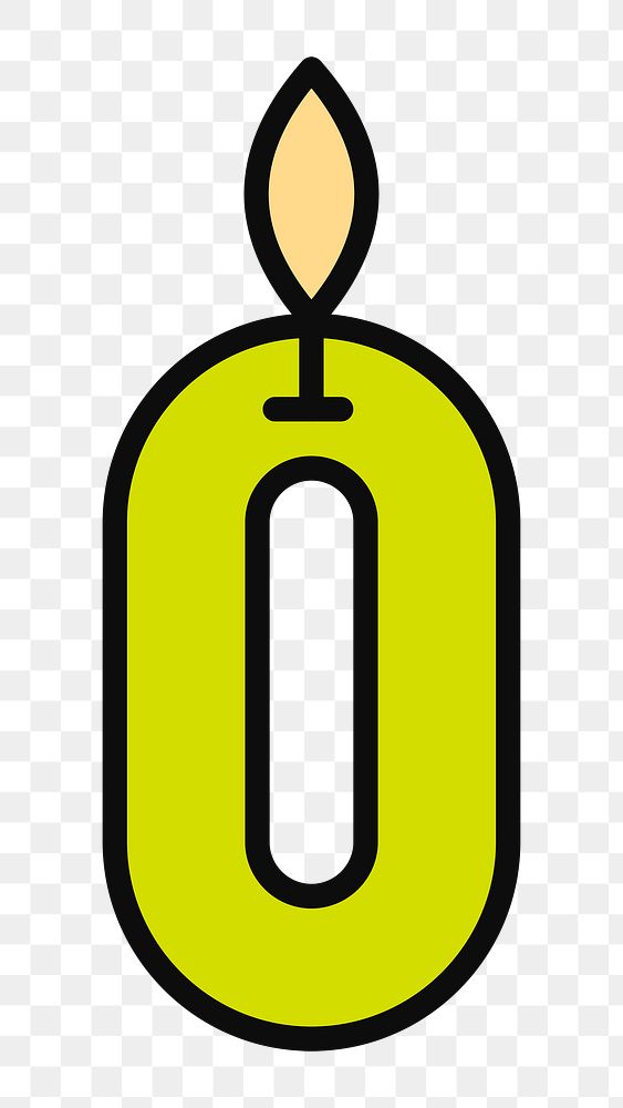 PNG Lit number zero birthday candle, flat illustration, transparent background