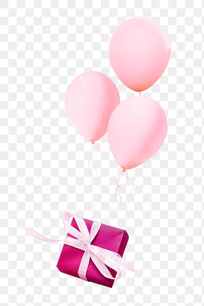 Floating gift box png, balloons, transparent background