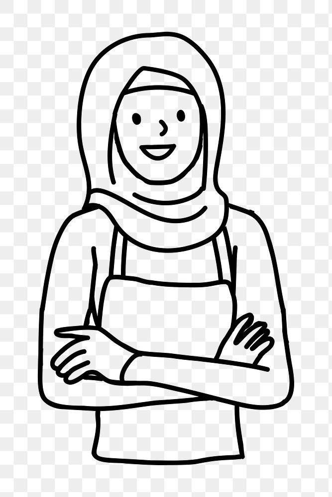 Png Happy Muslim woman doodle, transparent background
