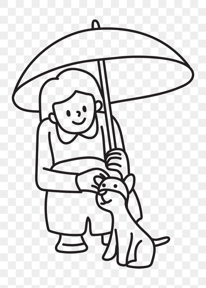 PNG Girl with umbrella and dog doodle