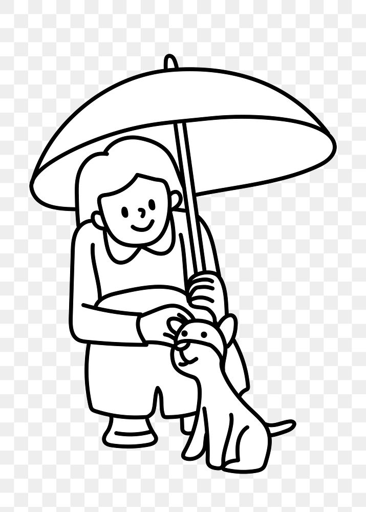 PNG Girl with umbrella and dog doodle