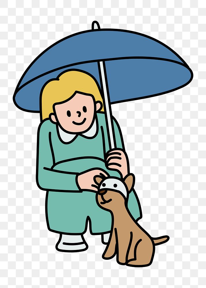 PNG Girl with umbrella and dog doodle