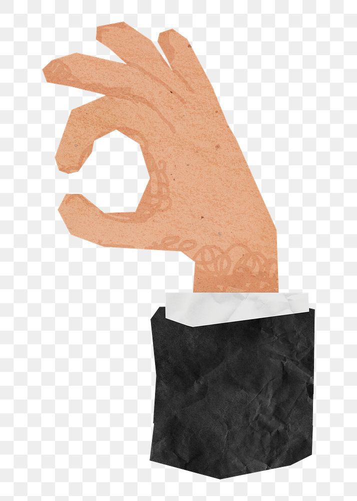 PNG Okay hand gesture, paper craft element, transparent background