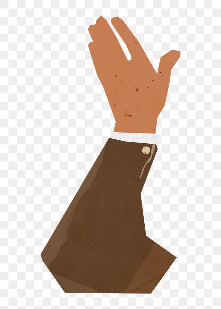 PNG Businessman's raised hand gesture, paper craft element, transparent background
