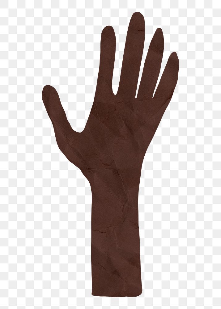 PNG Black raised hand gesture, paper craft element, transparent background