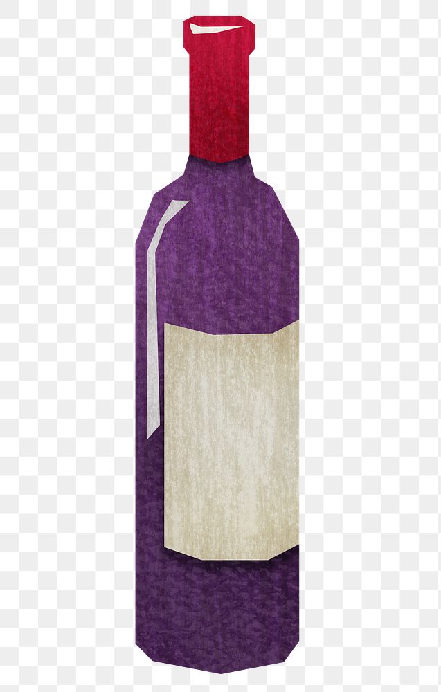 PNG Red wine bottle, drinks paper craft element, transparent background