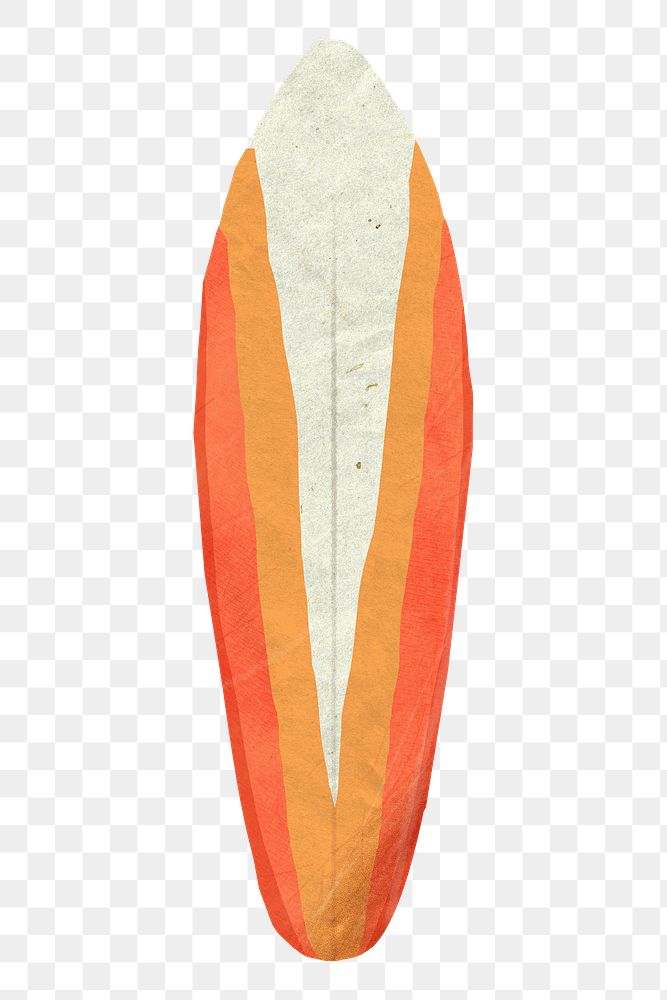 Orange surfboard png, paper craft element, transparent background
