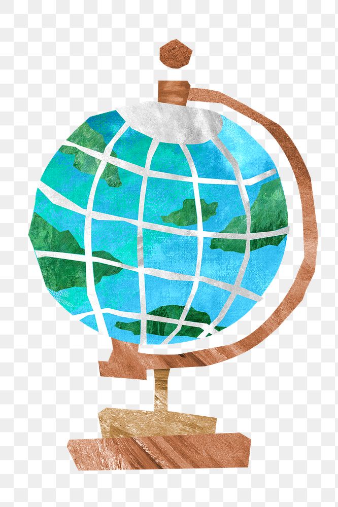 Spinning globe education png, paper craft element, transparent background