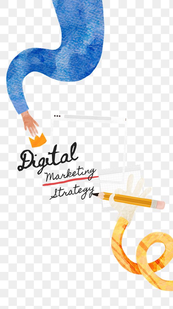 PNG Digital marketing strategy, paper craft collage art, transparent background