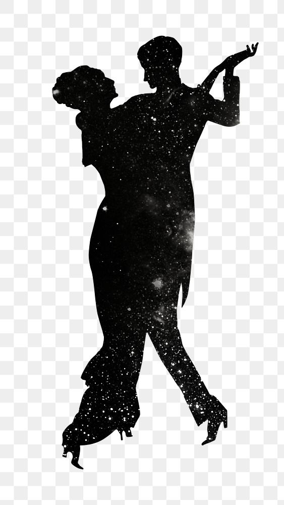 PNG Dancing couple silhouette, galaxy remix, transparent background