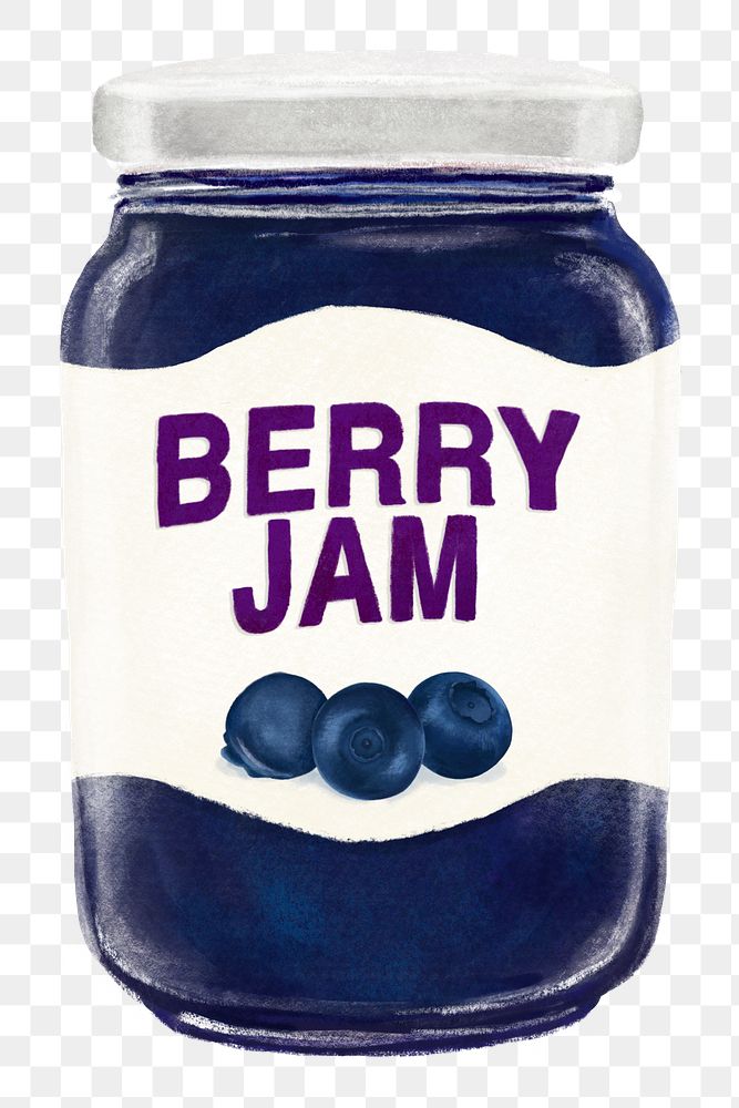 PNG Blueberry jam jar, bread spread illustration, transparent background
