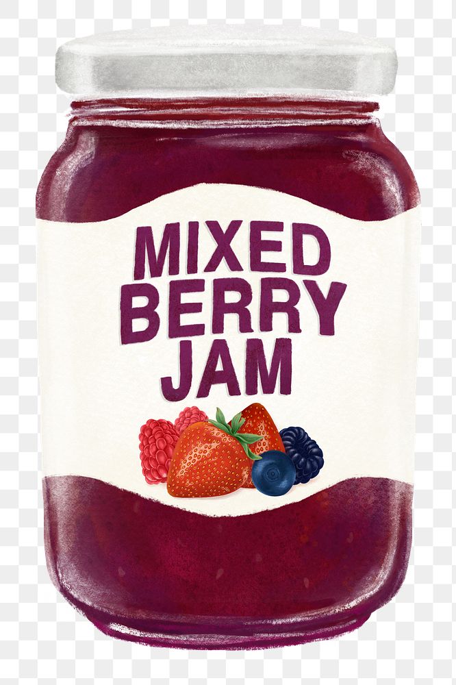 PNG Mixed berry jam jar, bread spread illustration, transparent background