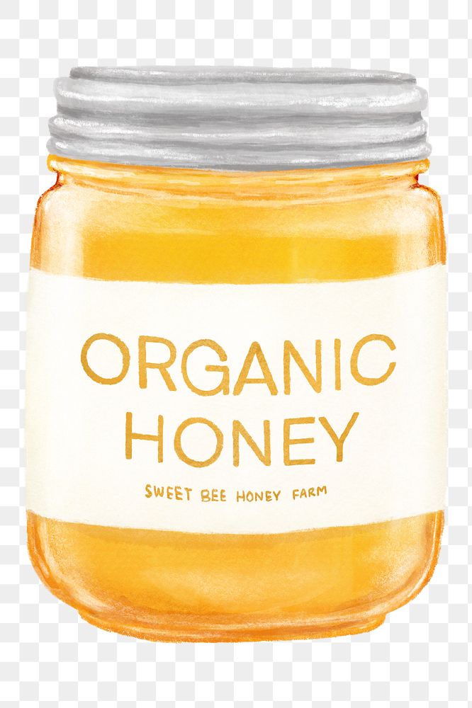 Organic honey jar png, food illustration, transparent background