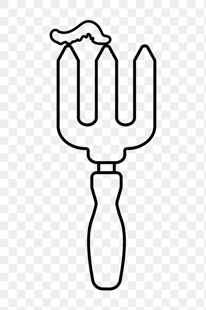 Hand fork png line art, transparent background