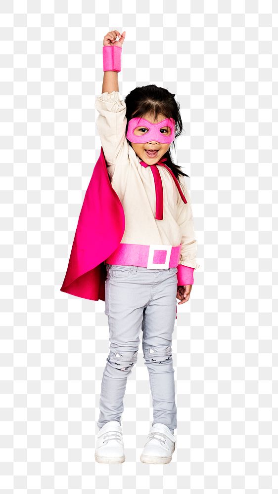 Png child in super girl costume, transparent background