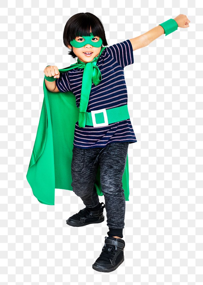Png Asian boy green superhero costume, transparent background
