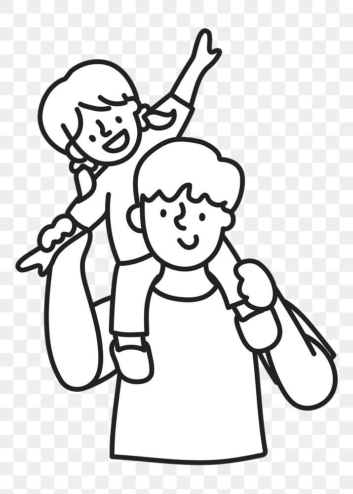 PNG Piggyback ride father daughter line drawing sticker, transparent background