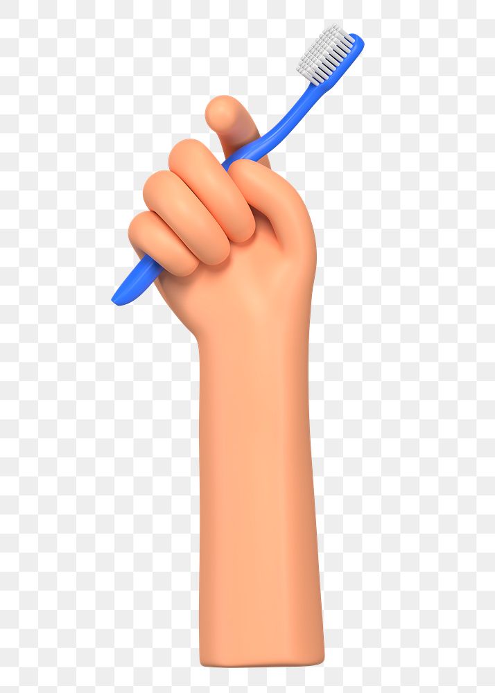 PNG 3D hand holding toothbrush, element illustration, transparent background