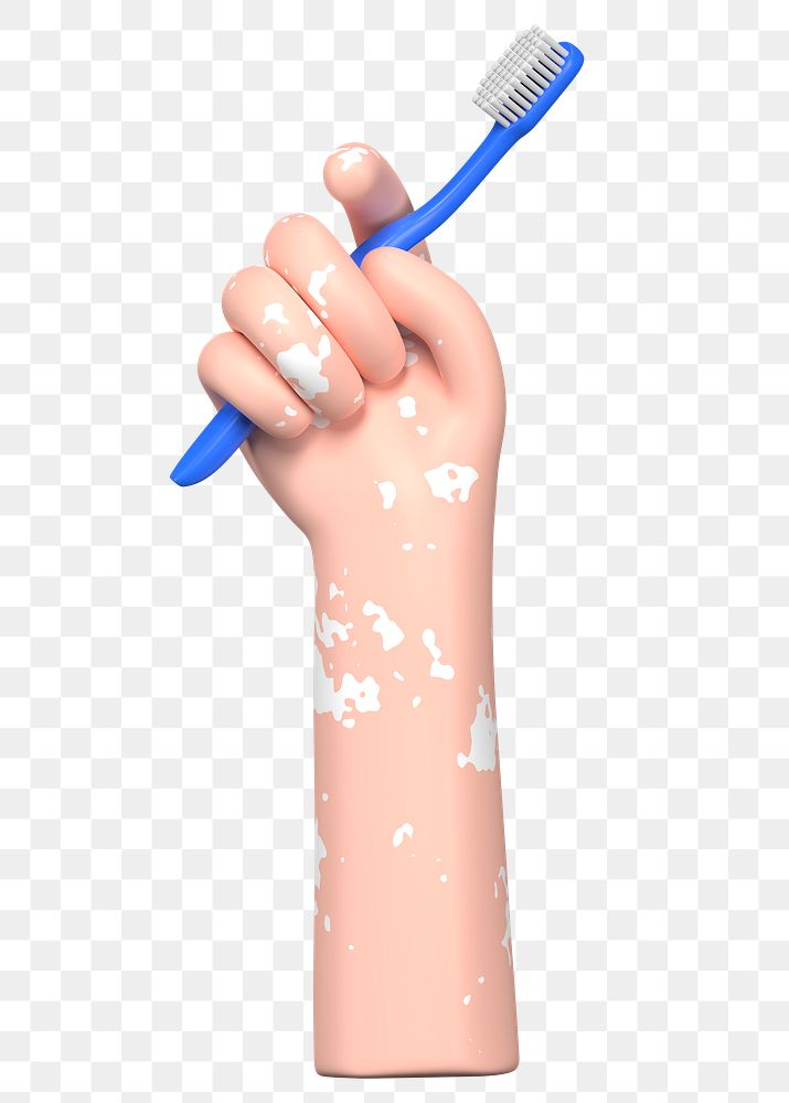 PNG 3D hand holding toothbrush, element illustration, transparent background