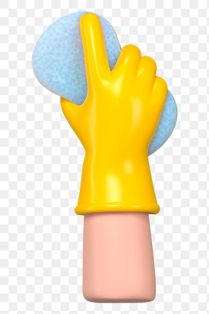 PNG 3D hand using cleaning sponge, element illustration, transparent background