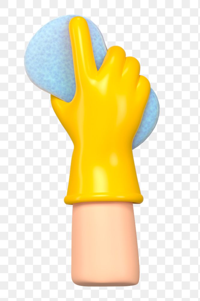 PNG 3D hand using cleaning sponge, element illustration, transparent background