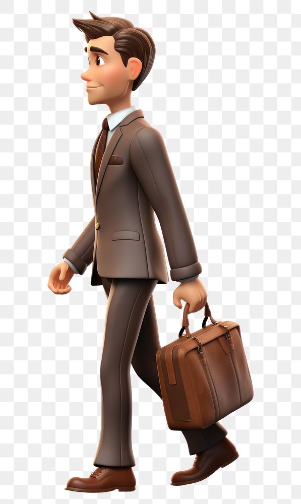 PNG Briefcase walking cartoon brown. AI generated Image by rawpixel.