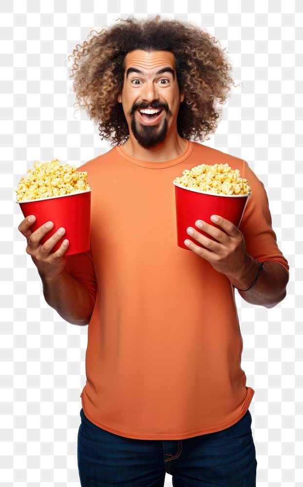 PNG Popcorn t-shirt white background hairstyle. AI generated Image by rawpixel.