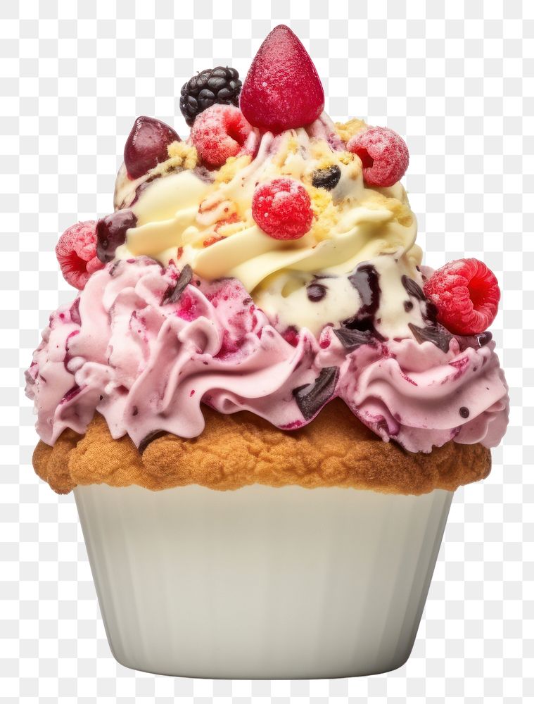 PNG Cream raspberry dessert cupcake. AI generated Image by rawpixel.