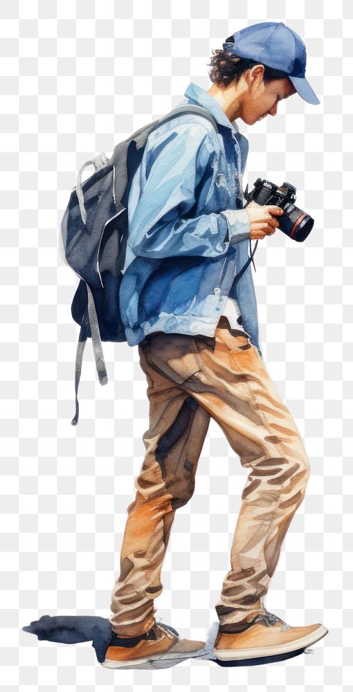 PNG Photographer footwear backpack adult. AI generated Image by rawpixel.